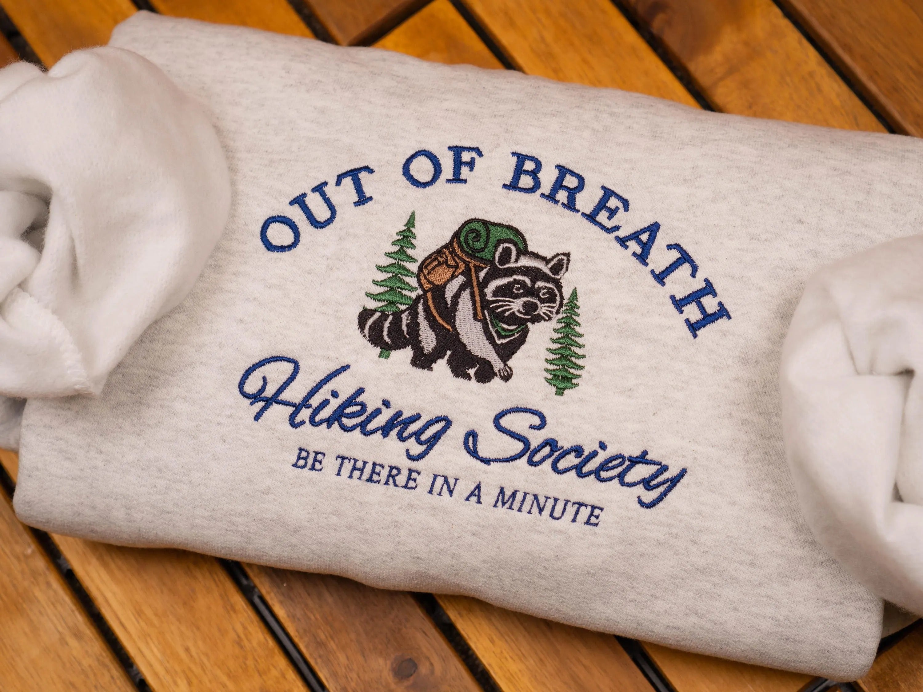 Out of Breath Hiking Society Embroidered Sweatshirt, Funny Hiking Crewneck, Raccoon Trash Panda Shirt, Nature Lover Sweater Out of Breath Hiking Society Embroidered Sweatshirt, Funny Hiking Crewneck, Raccoon Trash Panda Shirt, Nature Lover Sweater